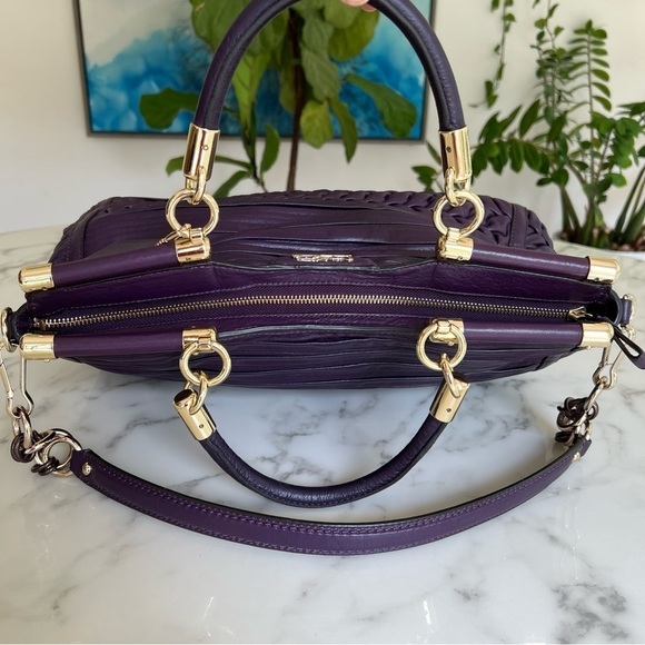 NWT Coach Madison Caroline Satchel in Pleated Gathered Leather Aubergine 19848 - Picture 11 of 16